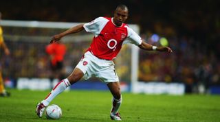 CARDIFF - MAY 17: Gilberto Silva of Arsenal takes control of the ball during the FA Cup Final between Arsenal and Southampton on May 17, 2003 at the Millennium Stadium in Cardiff, Wales. Arsenal won the match and the FA Cup 1-0. (Photo by Mike Hewitt/Getty Images)
