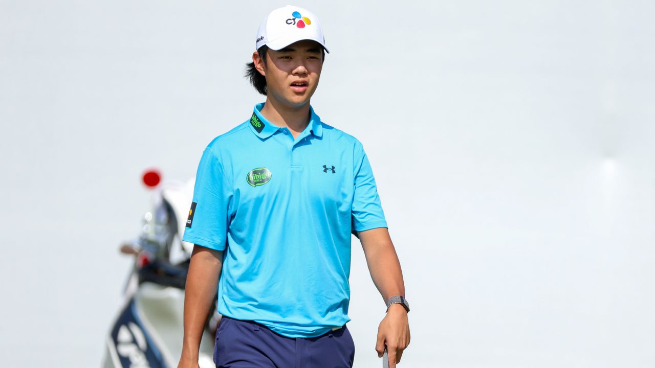 Kris Kim of England looks on while putting on the practice green prior to THE CJ CUP Byron Nelson at TPC Craig Ranch on April 30, 2024