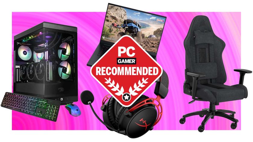 iBuyPower, HyperX, Razer, Corsair products composited on a pink gradient background