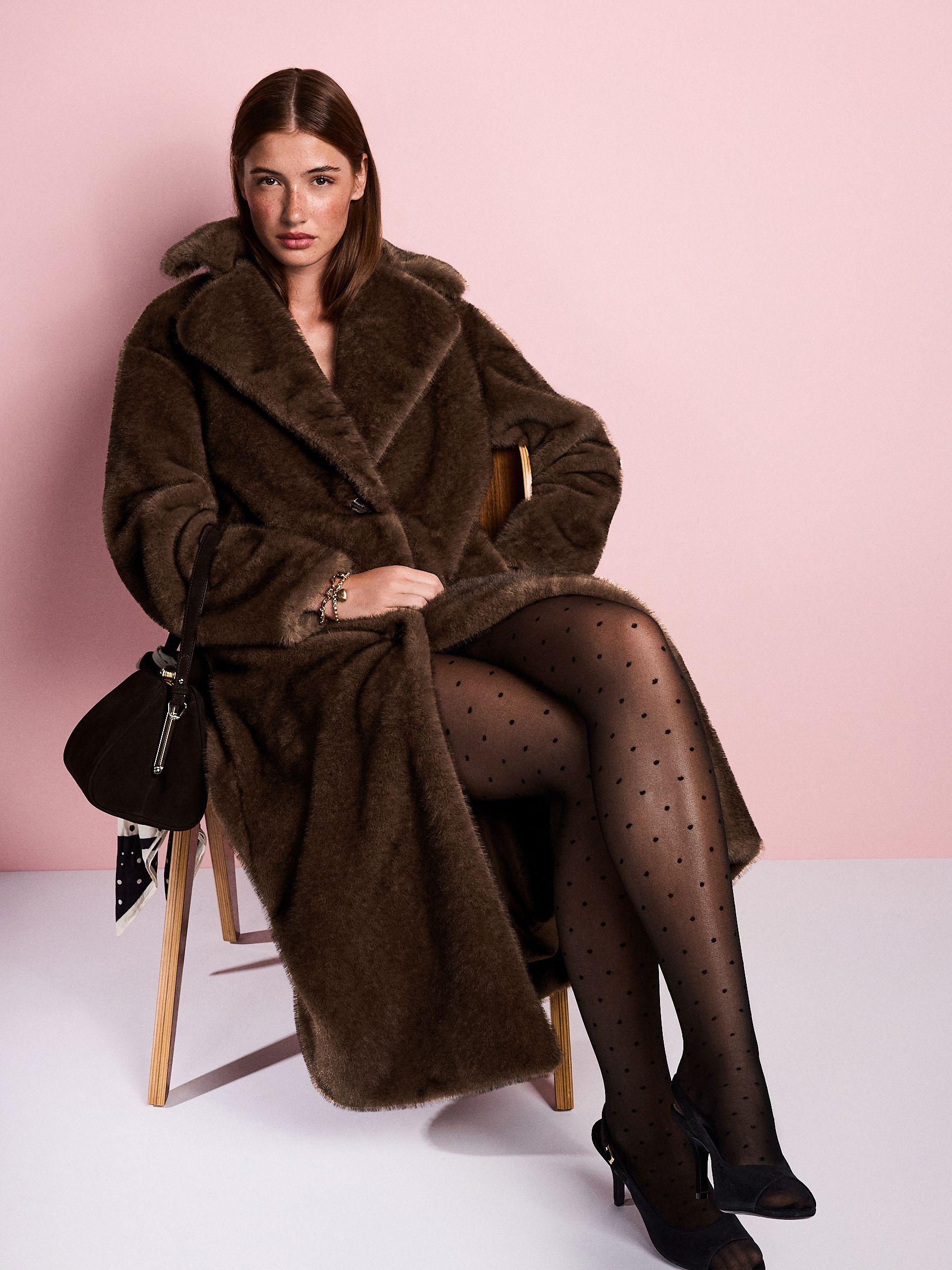 Chocolate Brown Tabitha Simmons X Next Premium Long Faux Fur Coat