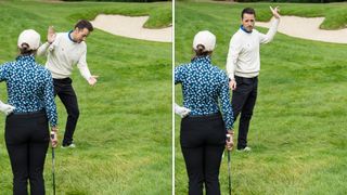 Nick Dougherty helping Golf Monthly reader Amanda Rowley to hit shots out the rough