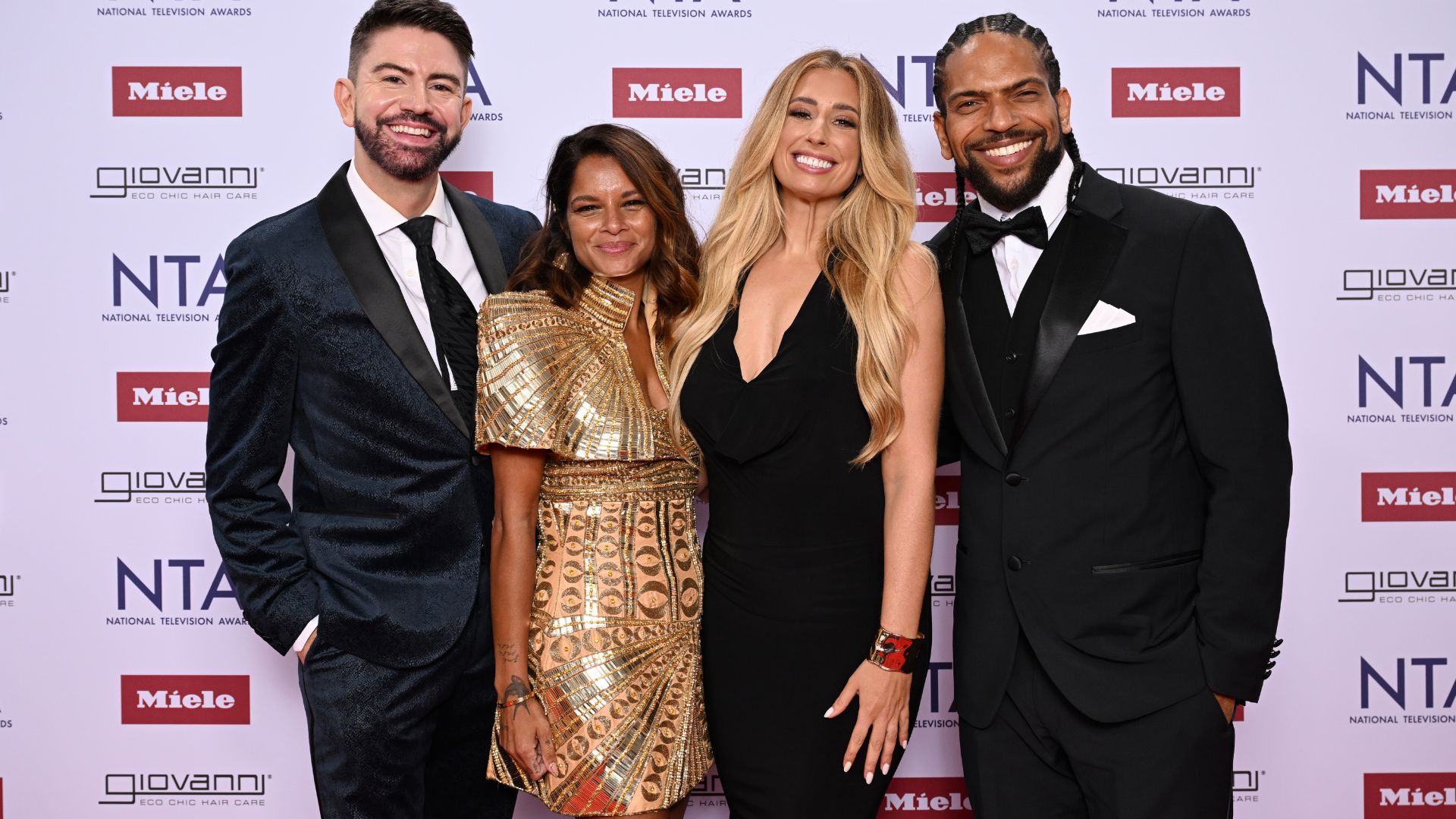 L-R: Iwan Carrington, Dilly Carter, Stacey Solomon and Robert Bent attend the NTA's 2025 at The O2 Arena on September 10, 2025