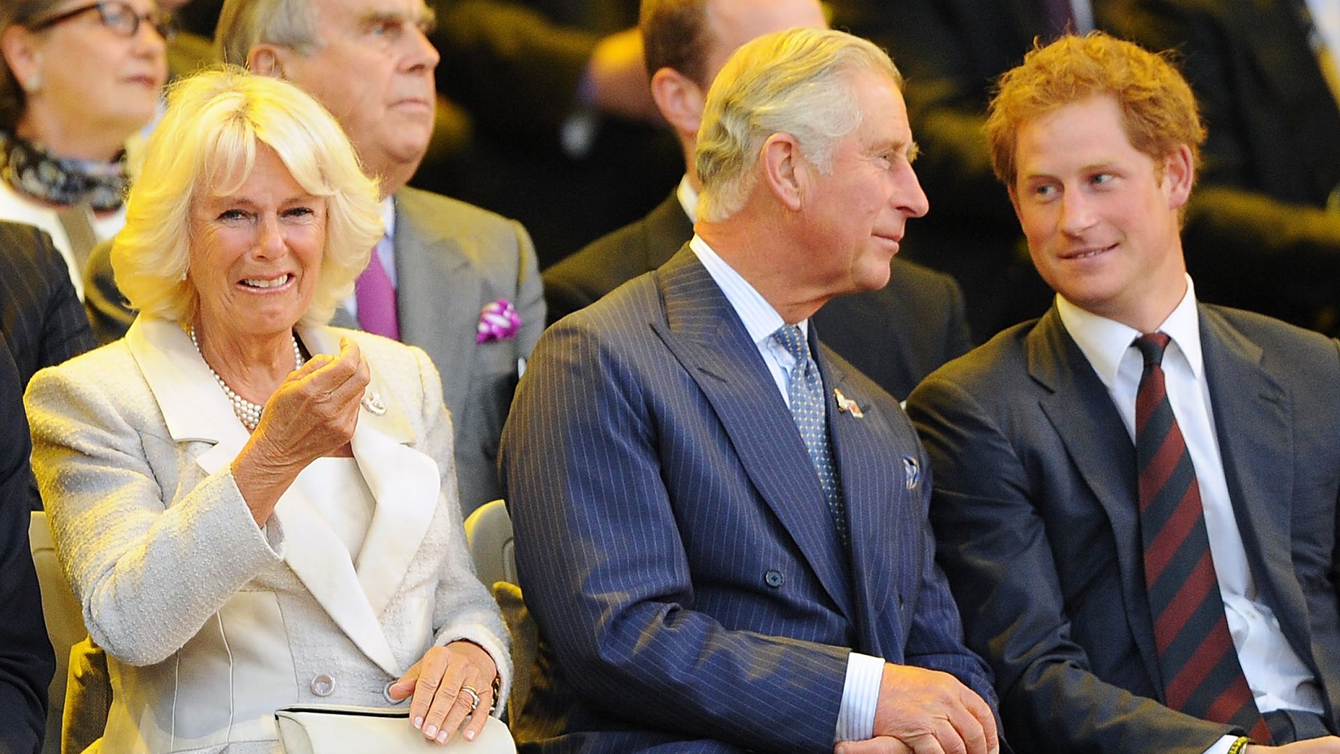 LONDON, ENGLAND - SEPTEMBER 10: Prince William, Duke of Cambridge, Camilla, Duchess of Cornwall, Prince Charles, Prince of Wales and Prince Harry attend the Opening Ceremony of the Invictus Games at Olympic Park on September 10, 2014 in London, England. (Photo by Dave J Hogan/Getty Images for Invictus Games)