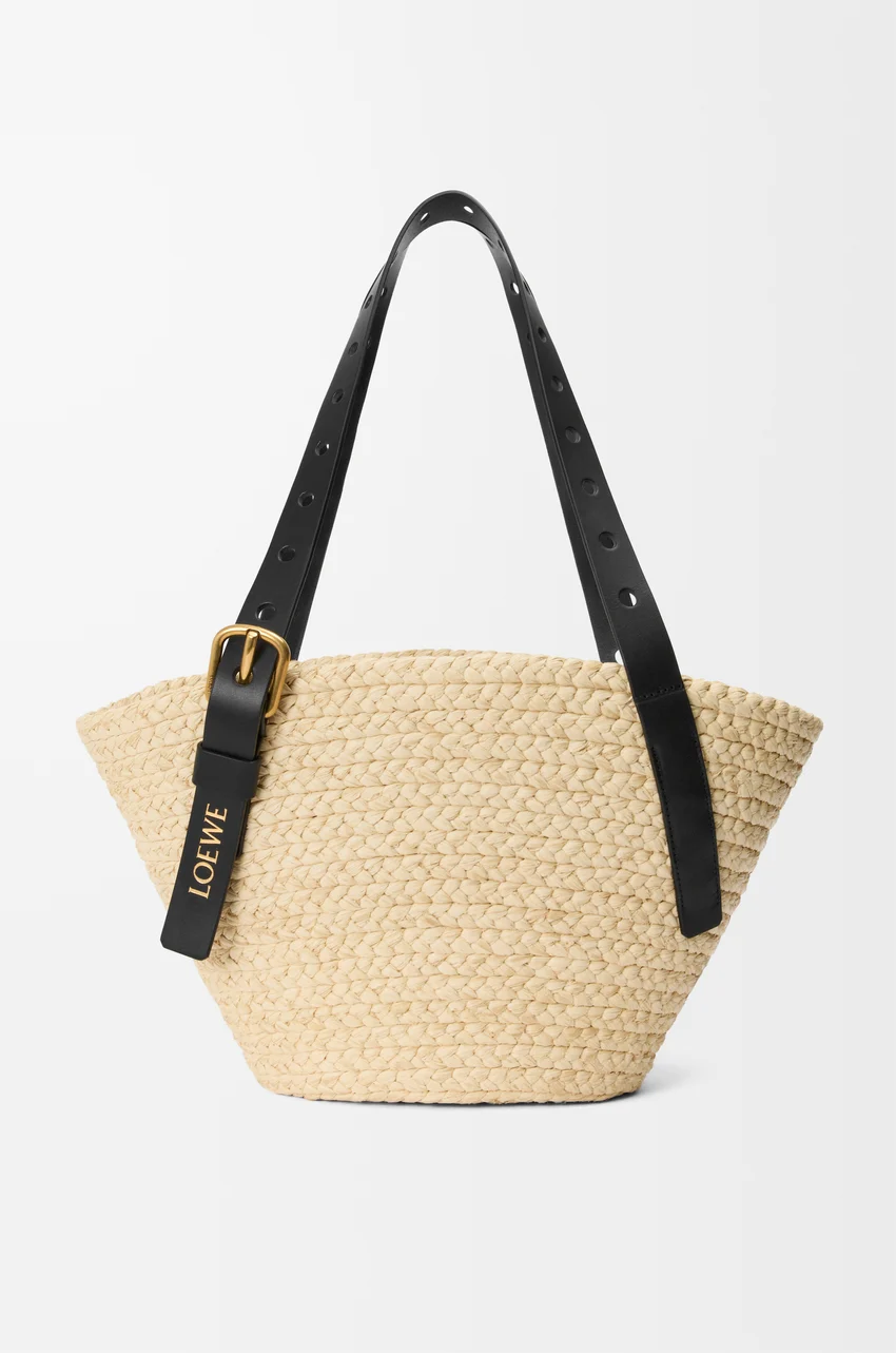 Loewe, Small Punch Hole Basket in Raffia and Calfskin