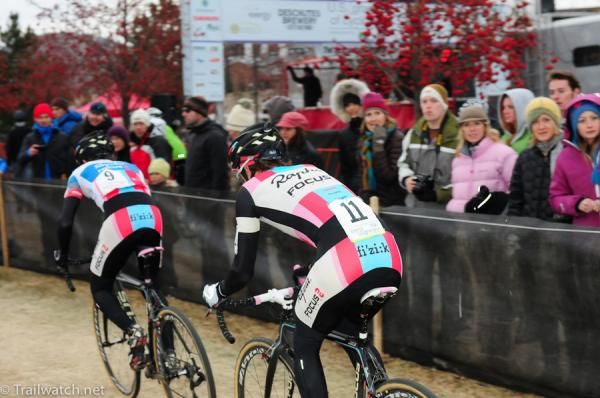 Rapha Focus teammates Chris Jones and Zach MacDonald working together