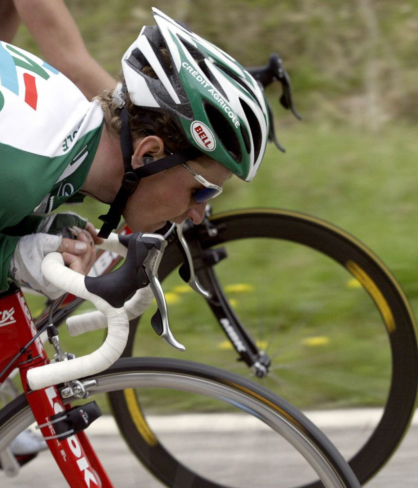 Russia's Alexandre Botcharov (Credit Agricole) rides during the 68th Fleche Wallonne in 2004.