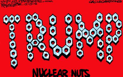 Political Cartoon U.S. Nuclear Nuts Trump Bomb Hurricane Dorian