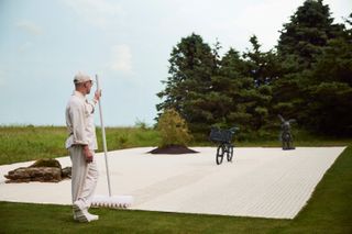 Daniel Arsham in the Arsham Cabin zen garden