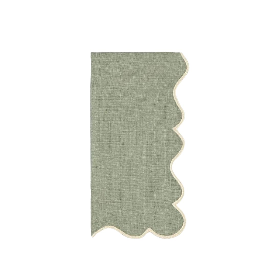 Mariaida Home, Wavy Napkin, Green With Ivory
