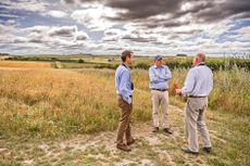 Dr Hoodless of the GWCT (left) and the Duke of Norfolk (centre) talk to Simon Lester ©Sarah Farnsworth for Country Life