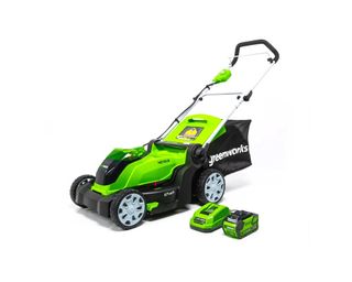 Image of green Greenworks mower