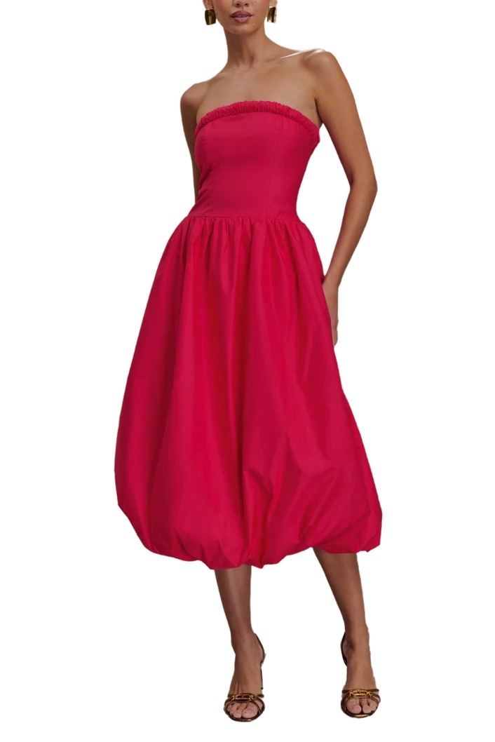 Dulce Puff Midi Dress - Raspberry Xxs