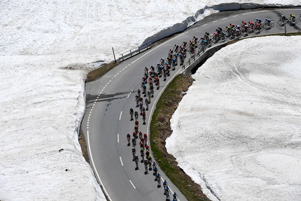 Snow along the route of stage 6 at Tour de Suisse