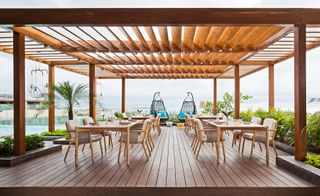 Terrace dining area on wooden decking