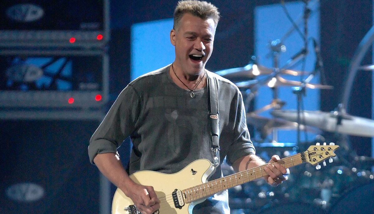 Eddie Van Halen performs onstage with Van Halen at the Izod Center in East Rutherford, New Jersey on May 13, 2008