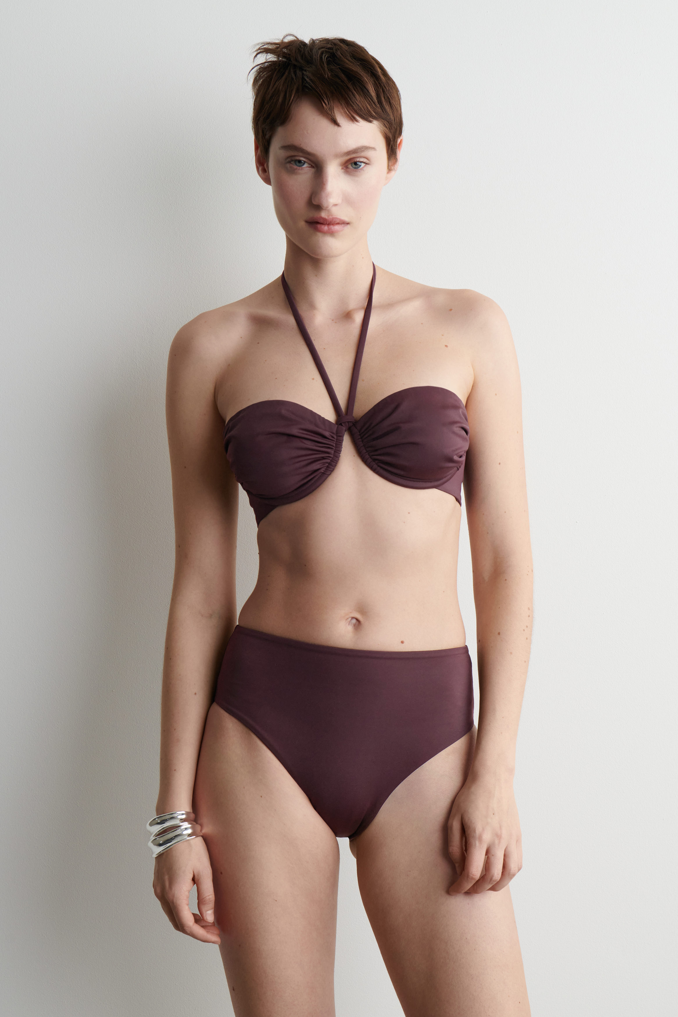 Ruched Underwired Halterneck Bikini Top