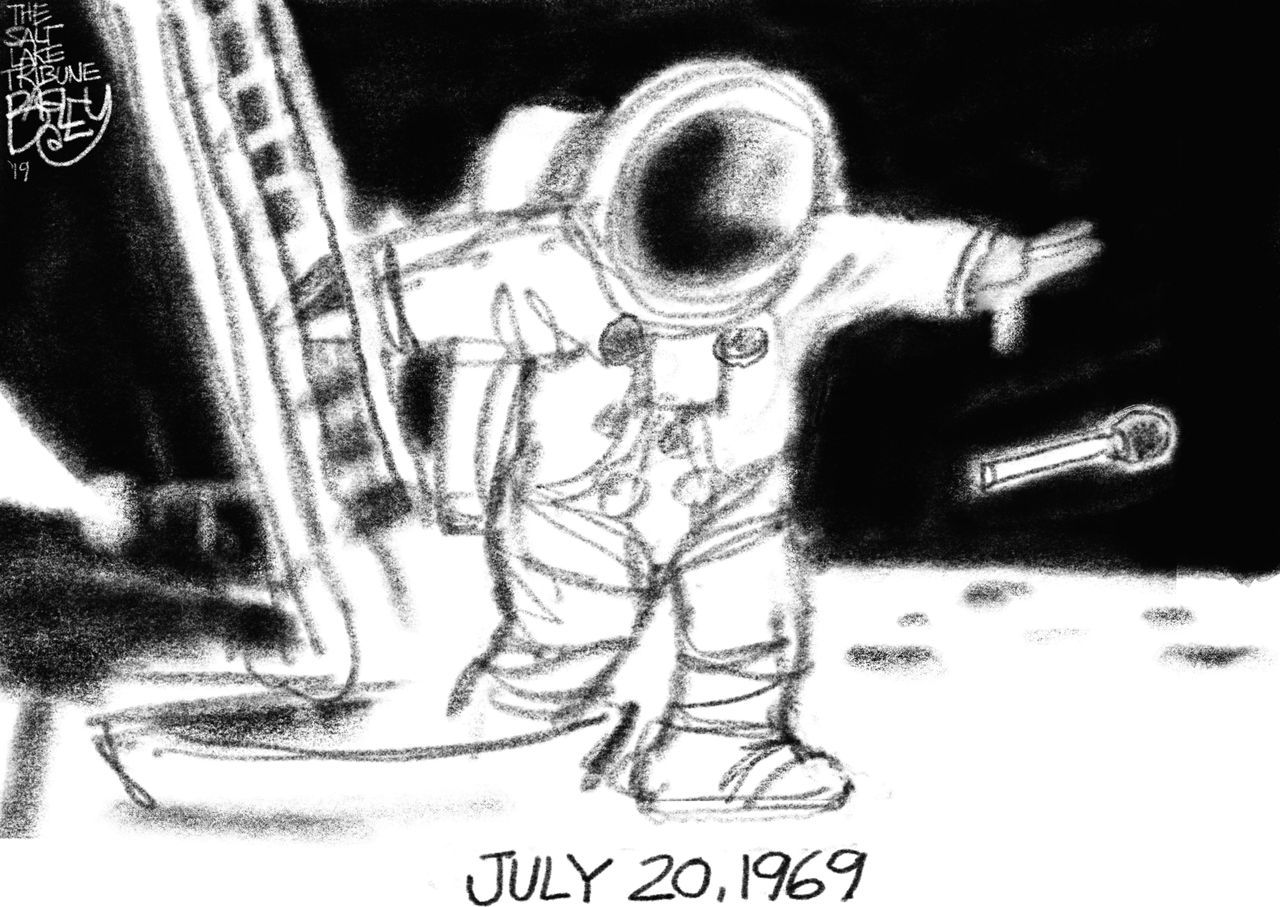 Editorial Cartoon U.S. Moon Landing Mic Drop Apollo 11