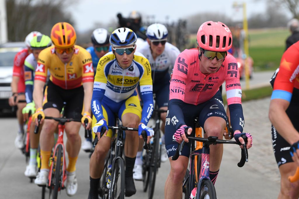 HARELBEKE BELGIUM MARCH 26 Julius Van Den Berg of Netherlands and Team EF Education Nippo during the 64th E3 Saxo Bank Classic 2021 a 2039km race from Harelbeke to Harelbeke Breakaway E3SaxobankClassic on March 26 2021 in Harelbeke Belgium Photo by Tim de WaeleGetty Images