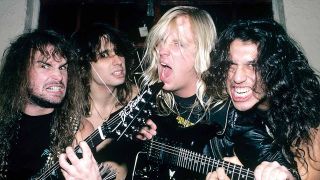 Slayer posing for a photograph in 1986