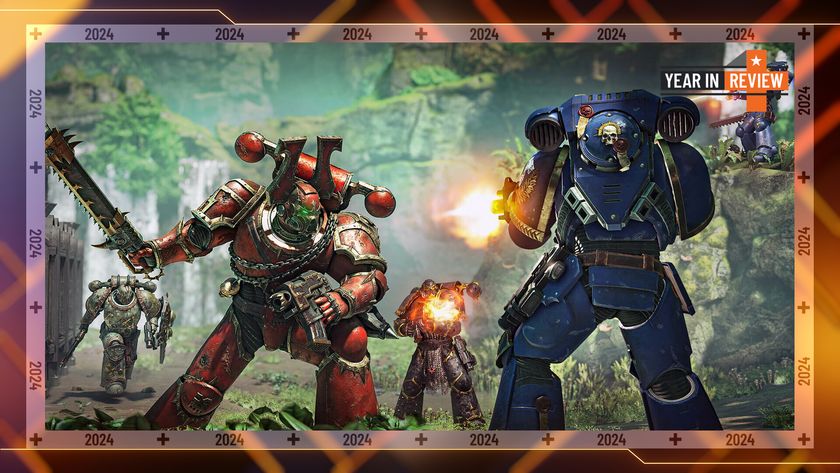 A group of space marines in a shootout in Warhammer 40,000: Space Marine 2, one of 2024&#039;s best shooters along with Stalker 2 and Call of Duty Black Ops 6