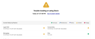 Slack status page indicating service outage