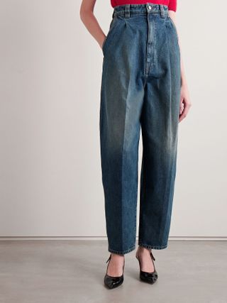 Ashford Pleated High-Rise Tapered Jeans