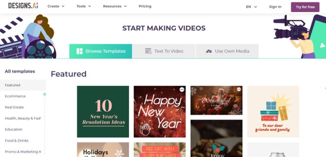 Website screenshot for Designs.ai
