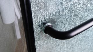 limescale buildup on shower door