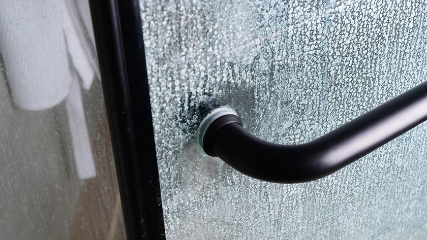 limescale buildup on shower door