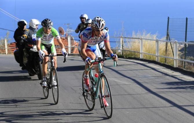 Diego Rosa (Androni Giocattoli) and Stefano Pirazzi (Bardiani Valvole-CSF Inox) on the attack late in the Trofeo Laigueglia.