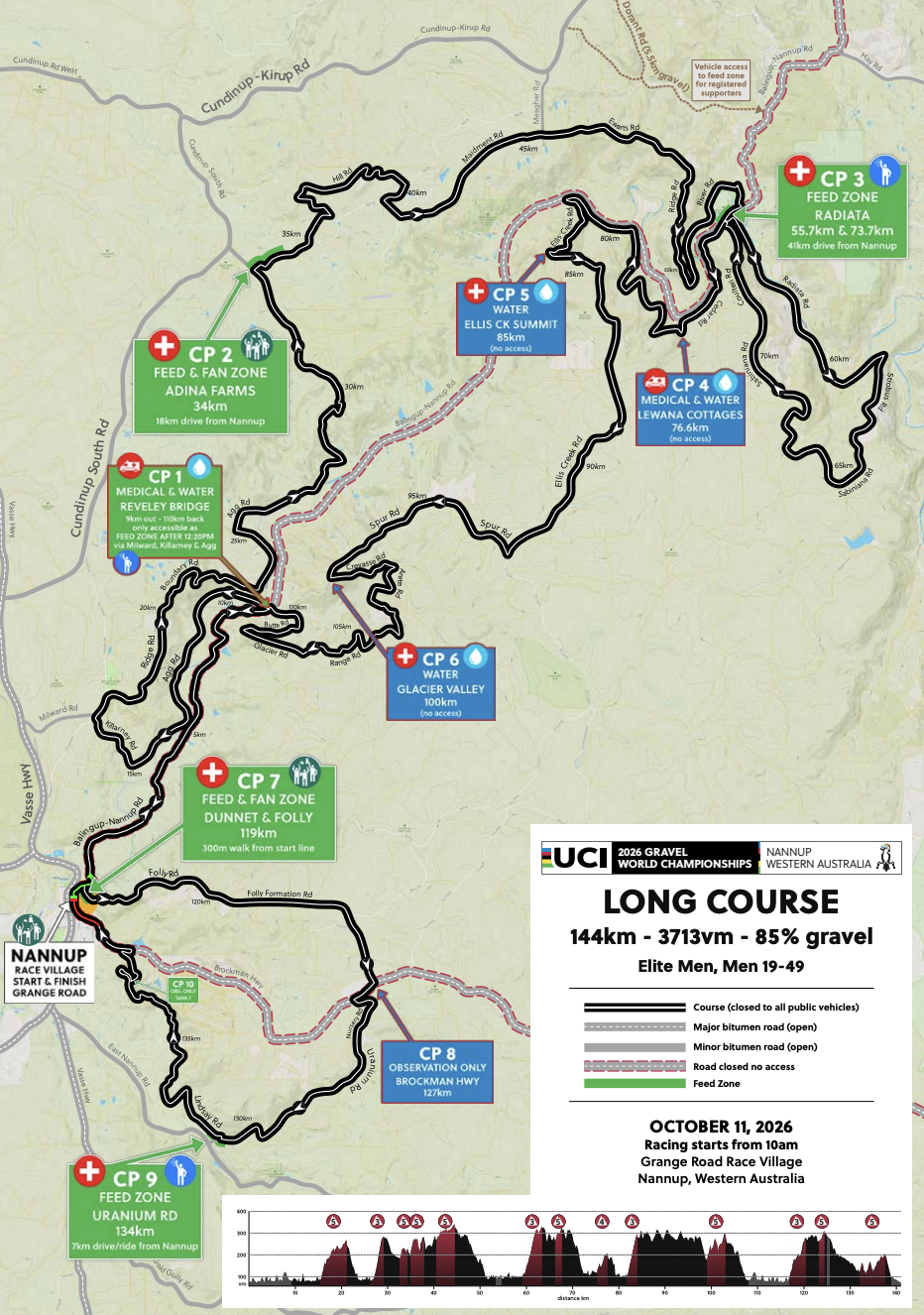 The long course for the elite men's race at the UCI Gravel World Championships on October 11