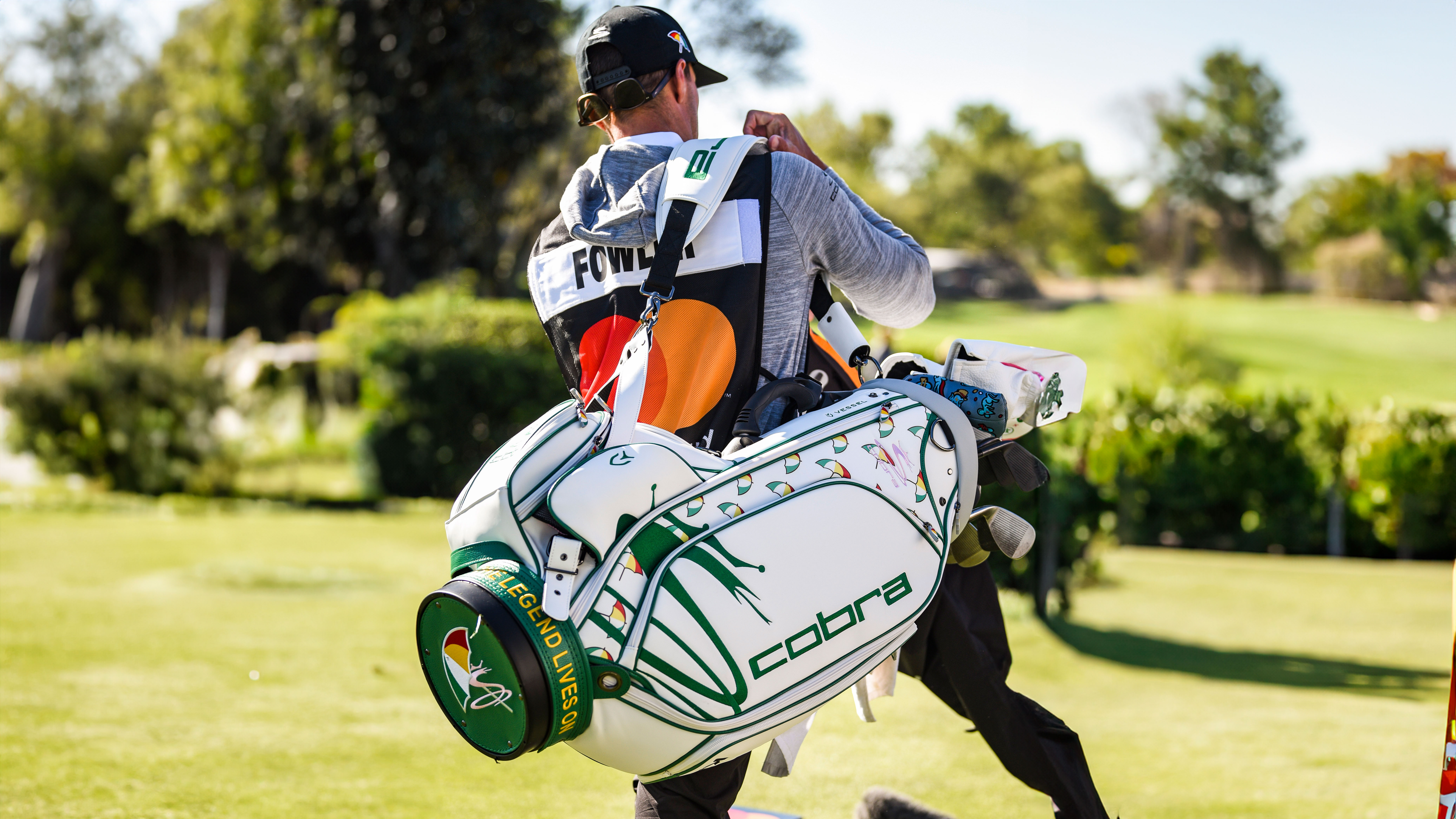 Photo of Rickie Fowler's custom Vessel Golf Bag