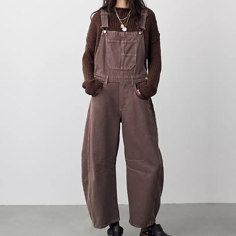 Free People, brown barrel leg dungarees
