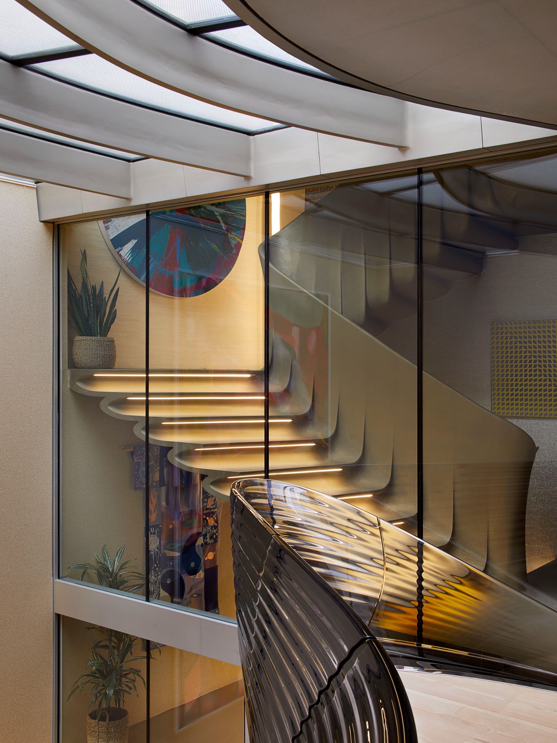 The balustrade and staircase beyond