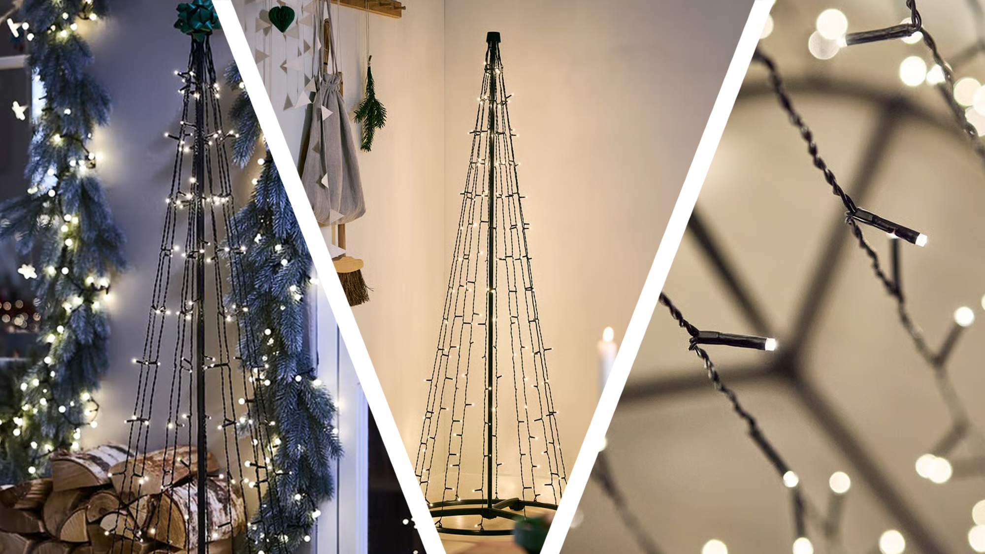 Three angles of an IKEA LED Christmas tree