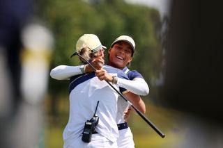 Celine Boutier celebrates her Solheim Cup singles win