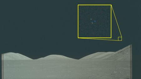 This image captured during NASA&rsquo;s Apollo 17 moon mission in December 1972 contains three &ldquo;dots&rdquo; in a triangular formation in the lower right quadrant of the lunar sky that is clearly visible upon magnification of the image.&nbsp;