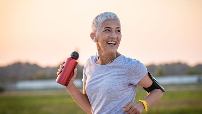 Older woman running to boost brain and heart health