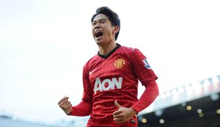 Shinji Kagawa celebrates after completing a hat-trick for Manchester United against Norwich City, 2013