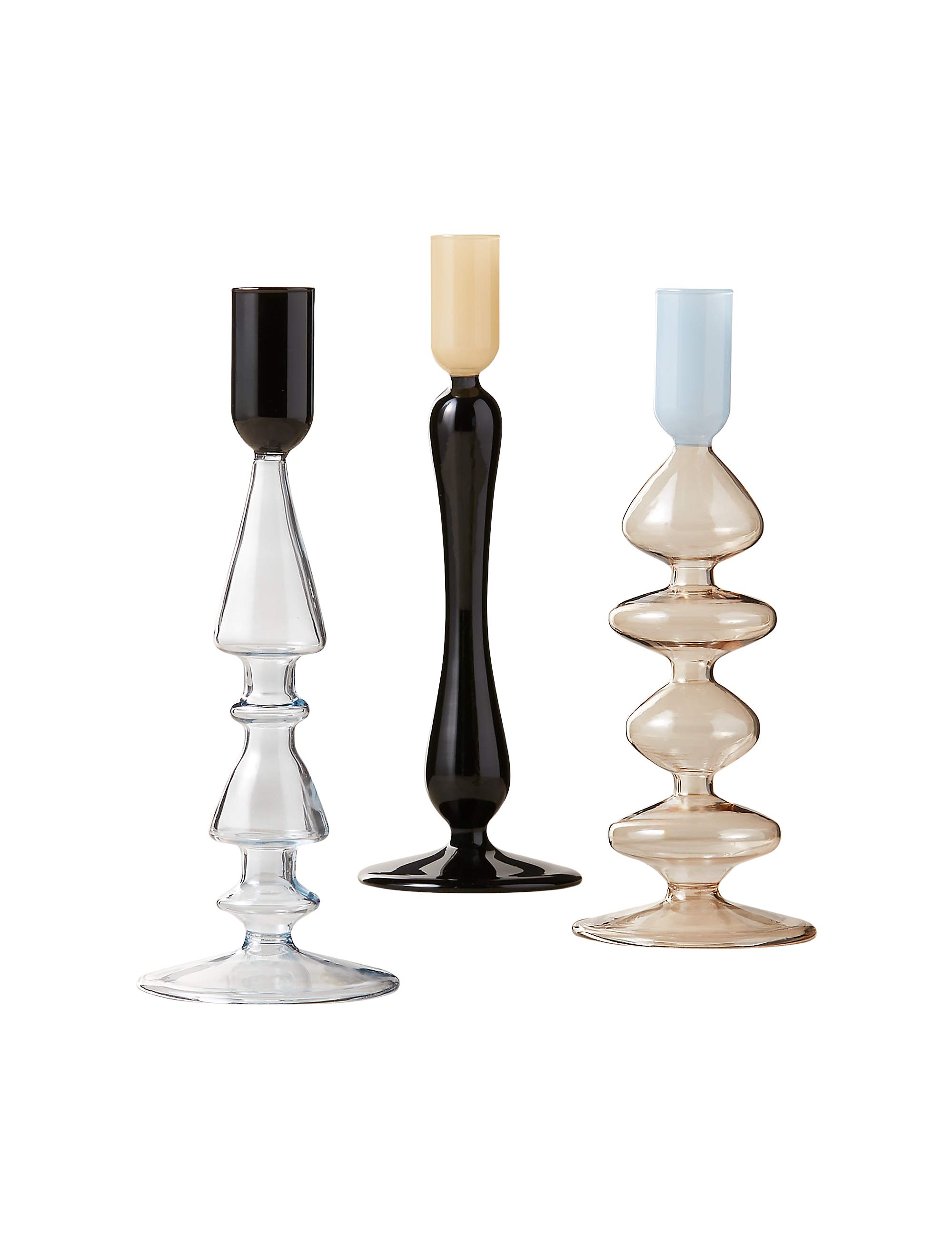 Kava Cool Toned Glass Taper Candle Holder Set of 3