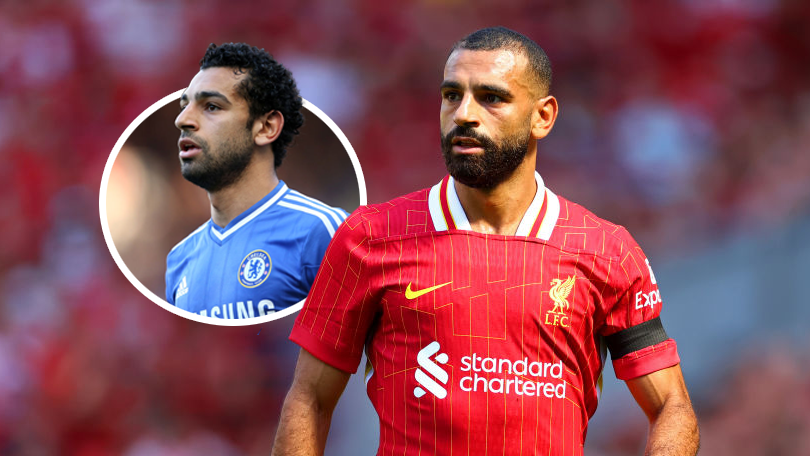 LIVERPOOL, ENGLAND - AUGUST 11: Mohamed Salah of Liverpool in action during the Pre-Season Friendly match between Liverpool and Sevilla at Anfield on August 11, 2024 in Liverpool, England. (Photo by Chris Brunskill/Fantasista/Getty Images)