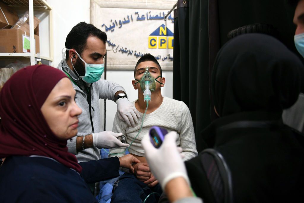  A Syrian boy receives treatment at a hospital in the regime-controlled Aleppo on November 24, 2018. 