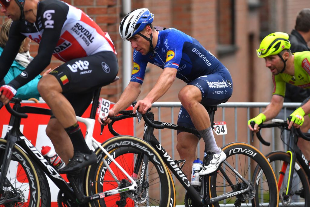 BINCHE BELGIUM OCTOBER 05 Fabio Jakobsen of Netherlands and Team Deceuninck QuickStep competes during the 33rd Binche Chimay Binche Memorial Frank Vandenbroucke 2021 a 1986km race from Binche to Binche BincheChimayBinche on October 05 2021 in Binche Belgium Photo by Luc ClaessenGetty Images