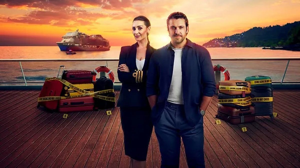 Catherine Tyldesley as Kate Woods and Shayne Ward as Jack Grayling in a promotional image for The Good Ship Murder season 2