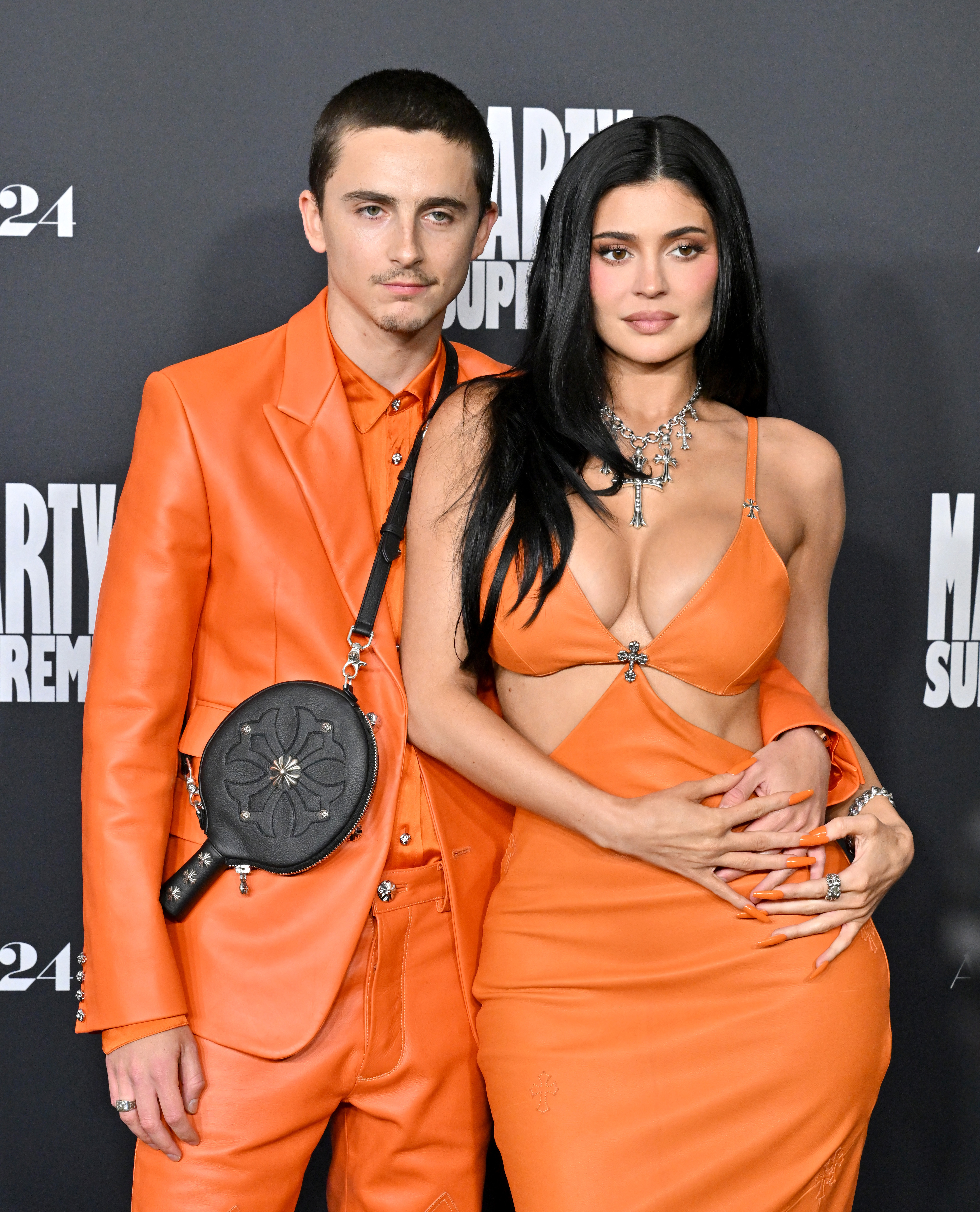 Timoth&amp;eacute;e Chalamet and Kylie Jenner walked the red carpet together at the Marty Supreme premiere in matching orange leather looks