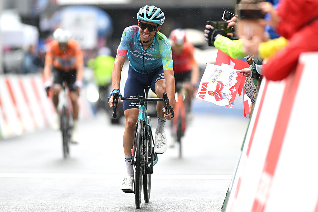 THYON 2000 SWITZERLAND MAY 03 Lorenzo Fortunato of Italy and XDS Astana Team crosses the finish line on third place during the 78th Tour De Romandie 2025 Stage 4 a 1283km stage from Sion to Thyon 2000 2091m UCIWT on May 03 2025 in Thyon 2000 Switzerland Photo by Dario BelingheriGetty Images
