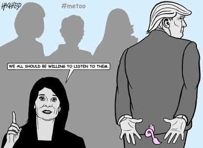 Political cartoon U.S. Trump Nikki Haley sexual assault