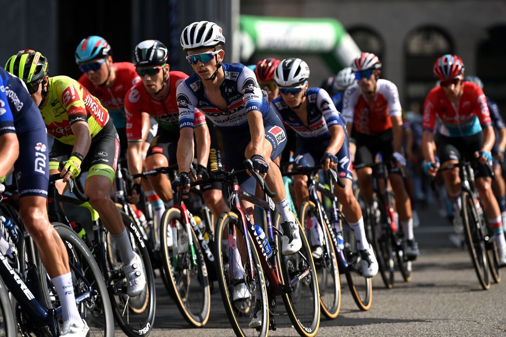 VARESE ITALY OCTOBER 03 James Knox of The United Kingdom and Team Soudal Quick Step competes during the 102nd Tre Valli Varesine 2023 a 19654km one day race from Busto Arsizio to Varese on October 03 2023 in Varese Italy Photo by Tim de WaeleGetty Images