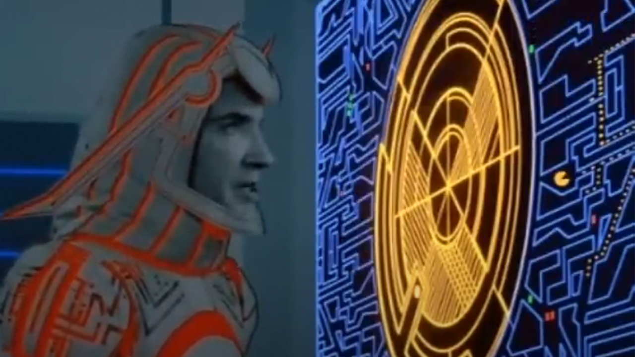 Pac Man shown on the side of the screen in Tron