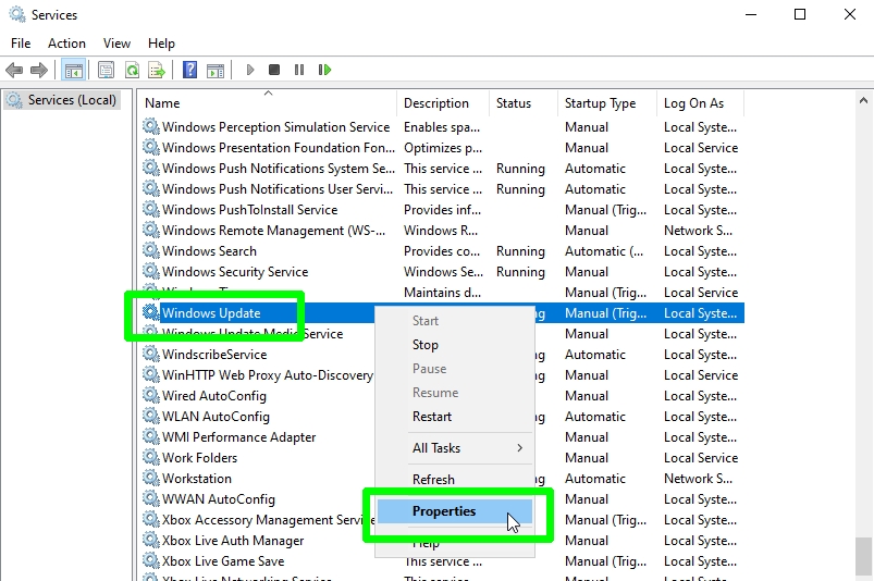 how to turn off automatic updates - services properties